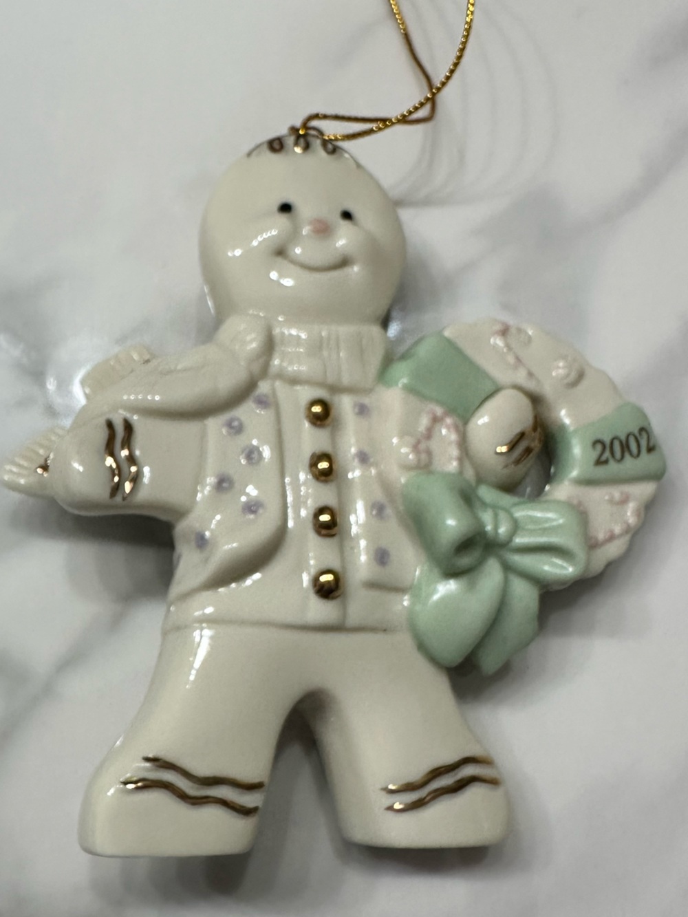Lenox White and Mint Green Snowman Christmas Ornament
